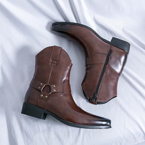 Men's Western Cowboy Boots Fashion Pointed Toe Formal Casual Chelsea Slip Resistant Motorcycle Riding Men's Boots with Buckle Closure Side Zipper Designs2