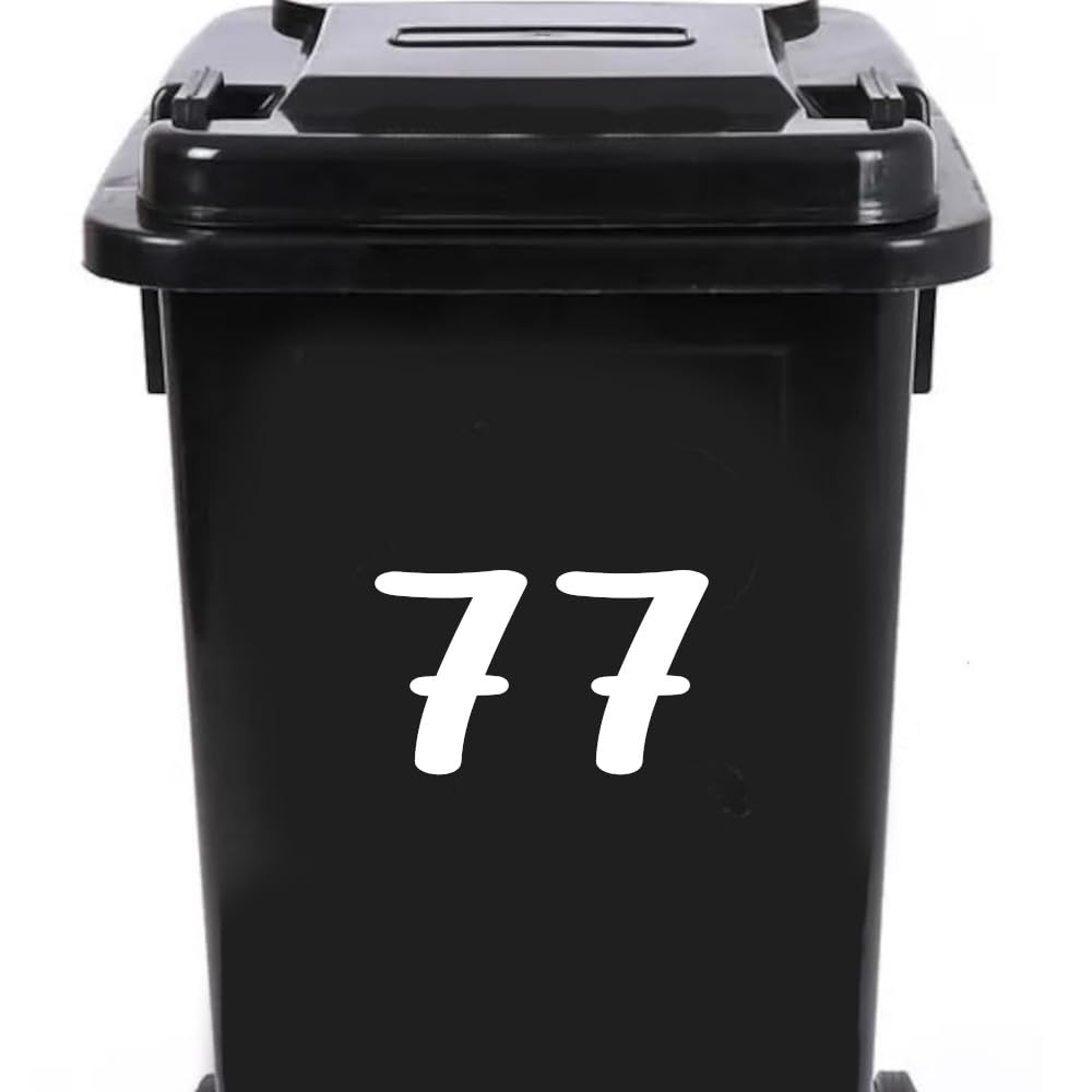 Pack of 4 House Number Wheelie Bin Stickers - Waterproof Decals - Easy-to-Apply - Recycling Boxes - Party Decorations (77)