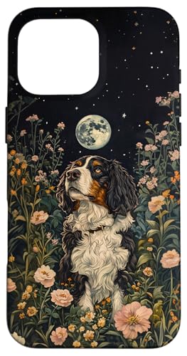 Bernedoodle Moon Flowers Cottagecore Dog Mom Case for iPhone 16 Pro Max