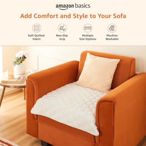 Image of Amazon Basics Quilted Sofa Cover for Single Seater, Playful Polka Dots, Non-Slip Sofa Pad, 70x70 cm, Soft Silicone Grip Dots, 100% Polyester, Machine Washable - Off-White