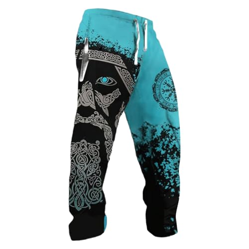 Pantalones de chándal para hombre con motivos vikingos - pantalones casuales con odín, vegvisir y nudo celta | Ropa mitología nórdica en estilo de impresión 3D, Estilo Q01 Azul, M
