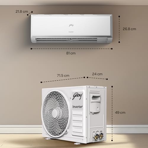 Image of Godrej 1 Ton 3 Star,New star rated,5 Years Comprehensive Warranty,AI Powered, 5-In-1 Convertible Cooling, Inverter Split AC (Copper,Model,Heavy duty cooling at 52 C, AC1T EI 12PINV3R32 WYQ 3S,White)