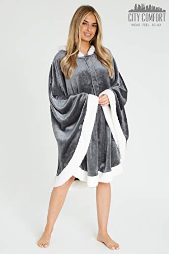 CityComfort Hoodie Damen Poncho Kuscheldecke Flauschig, Oversize Pullover Damen Umhang Decke (Dunkelgrau)