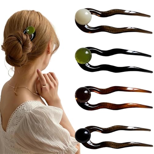 Image of Melodio 4PCS U-shaped Hair Pins, French Twist Hair Pin, French Hairpin, Fork, Updo Chignon Pins, Headpiece for Women, Long Hairstyle Accessories