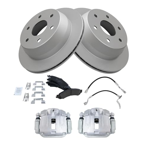 Image of TRQ Rear Brake Pad and Rotor Set Ceramic Coated Rotors Calipers Compatible with 2002 GMC Sierra 1500