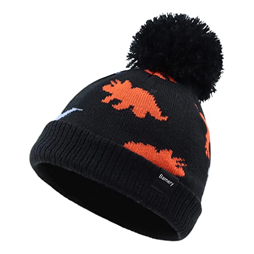 Pesaat Hiver Bébé Chapeau Tricoté Dinsaure Bonnet pour Garçon Fille Chaud Enfant Chapeaux avec Pompon(Noir Chapeau,L) Cover