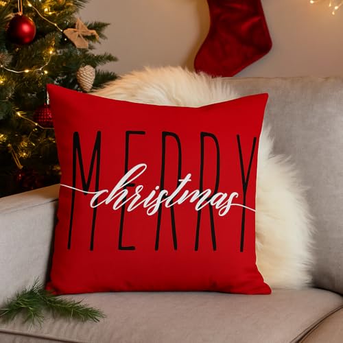 Image of PSDWETS Christmas Pillow Covers 18x18 Inch Set of 4 Christmas Decorations Santa Claus Snowman Pillows Winter Holiday Throw Cushion Case for Couch Sofa