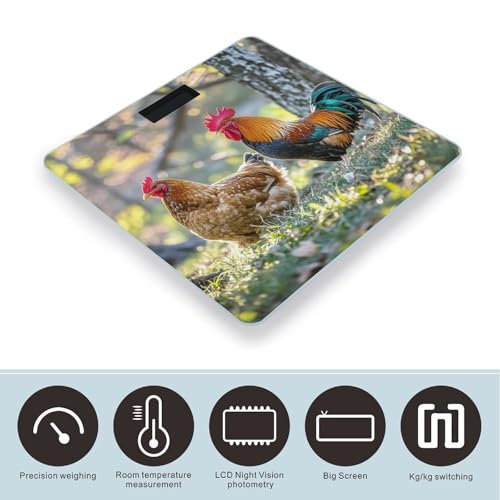 Báscula digital de baño con diseño de gallo y vidrio templado miniatura 3