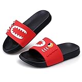  Jungen Badelatschen Kinder Badeschlappen Sommer Hausschuh Flache Strand Slippers Jungs rutschfest Dusch Badeschuhe, Rot, 37 EU