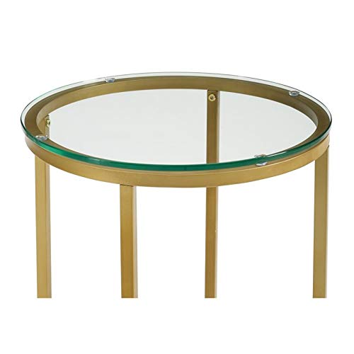Walker Edison Cora Modern Glass Top Round Accent Table With X Base, 16 Inch, Glass And Gold #TOP5
