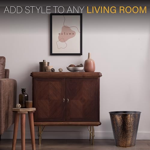 Image of BROOKSTONE, Decorative Metallic Bronze Waste Basket Trash Can - Stylish and Functional Addition to Any Room