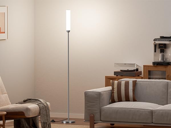 Image of Ambimall LED Floor Lamp with Remote Control, 65 inch Standing lamp with Stepless Adjustable 3000K-6500K Colors & 30-100% Brightness, Foot Switch(Deep Grey) (Pack of 2)