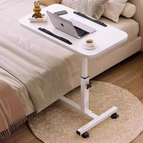 REDEXI Rolling Bedside Table C Shaped White Nightstand Home Use Overbed Table Laptop Cart with Wheels for Living Room Bedroom Hospital