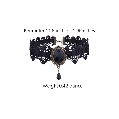 Atiptu Gothic Lace Choker Necklace for Women Black Lace Choker Necklace Vintage Red Crystal Pendant Necklaces Vampire Necklaces Halloween Costume Accessories2