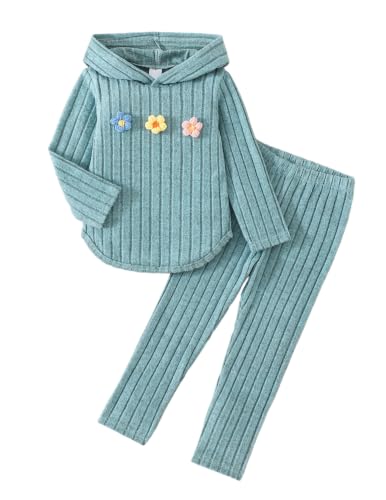 Doresbebe Toddler Girls Clothes Fall Winter Outfit 2Pcs Long Sleeve Set Hoodie Pullover Sweatshirt + Fashion Pants Leggings Size 4T 5T Clothing Little Princess Emerald Green Splicing Colors