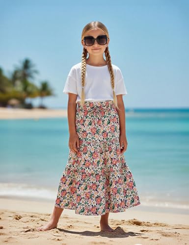 Image of Maxi Skorts Skirt for Girls Button Front High Waisted Long Skirt with Belt Ruffled Skirts with Pocket 3-12Years