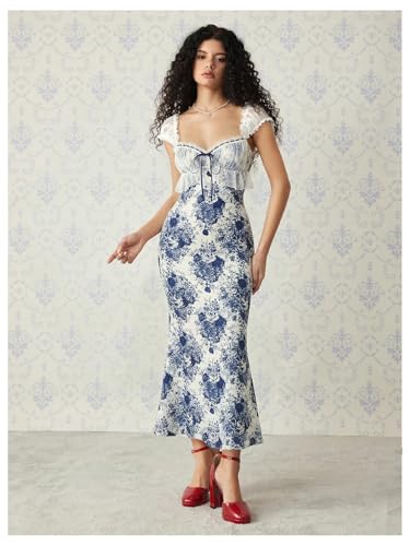 Image of GORGLITTER Women's Lace Floral Tea Party Vintage Maxi Dress Summer Graduation Cocktail Wedding Guest Fishtail Sundress