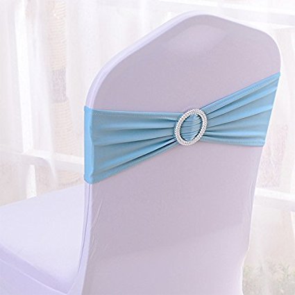 Sheyang Stretch Chair Sashes Bows Elastic Chair Bands With Buckle Slider Sashes Bows For Wedding Hotel Banquet Birthday Party Decorations (100Pcs, Light Blue) #TOP1