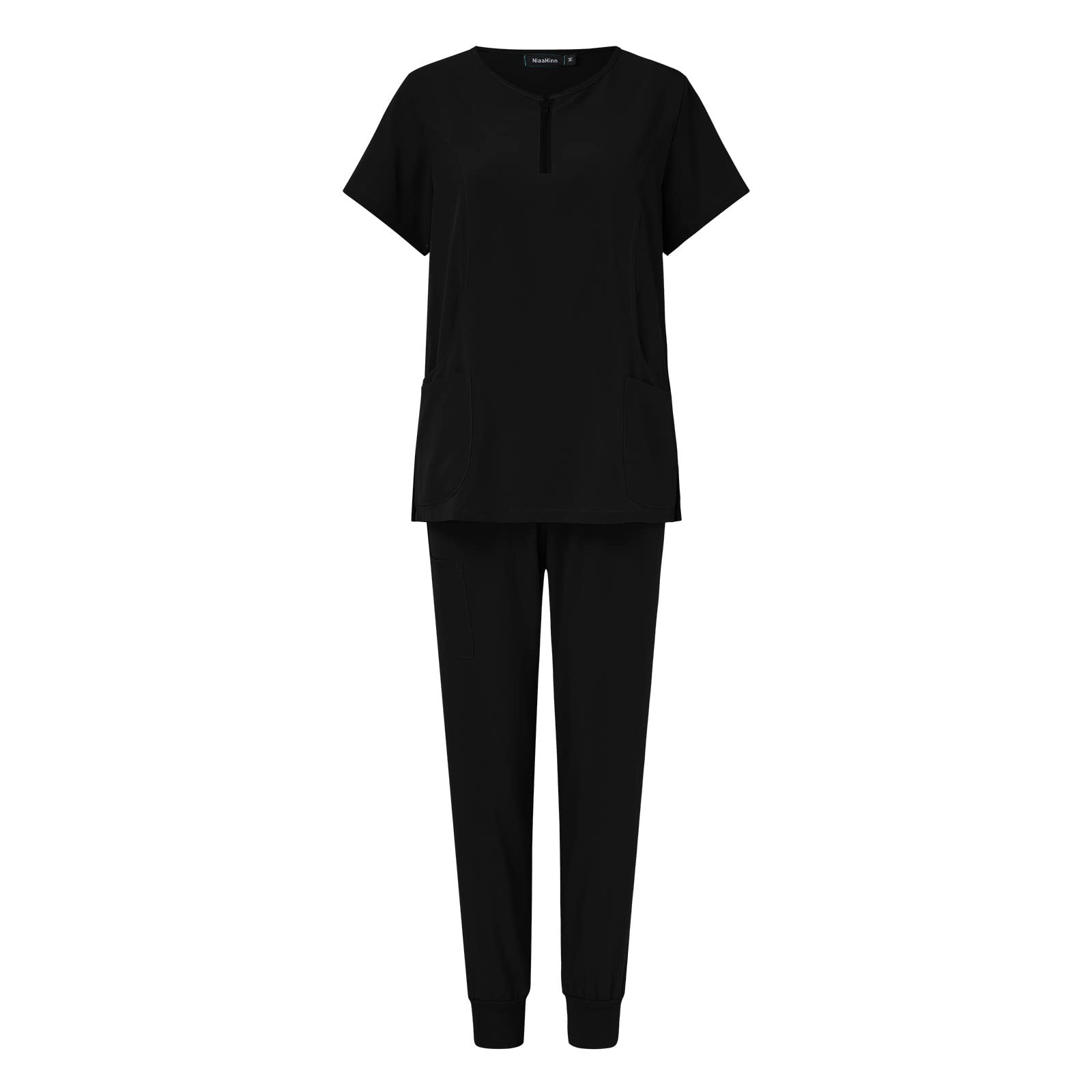 QWUVEDS Ropa de trabajo para mujer, 2 piezas, camiseta de manga corta, pantalones de color sólido, top con bolsillo, moda festiva, verano, conjunto de mujer, conjunto de dos piezas, plisado, juego