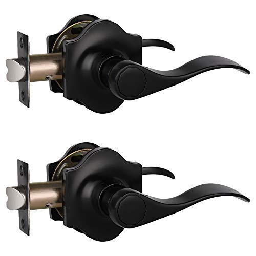 Exclusive Discount 60% Price knobelite 2 Pack Camelot Trim Hall and Closet Lever Passage Door Lever, Keyless Door Lock for Right/Left Handed Reversible Interior Door Handle with Wave Style in Black
