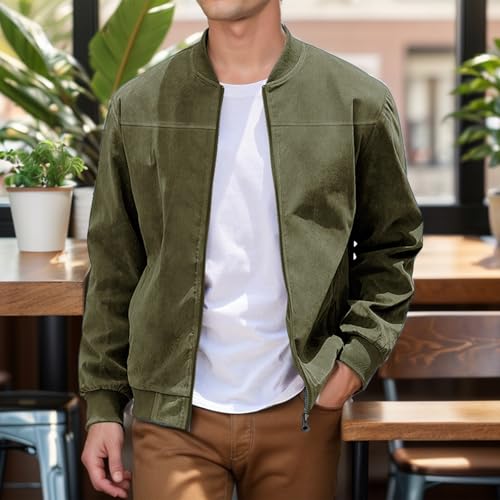 Bomber Jacket Men Lightweight Vintage Faux Suede Trucker Jackets Casual Zipper Stand Collar Cardigans Fashion Coat Fall2