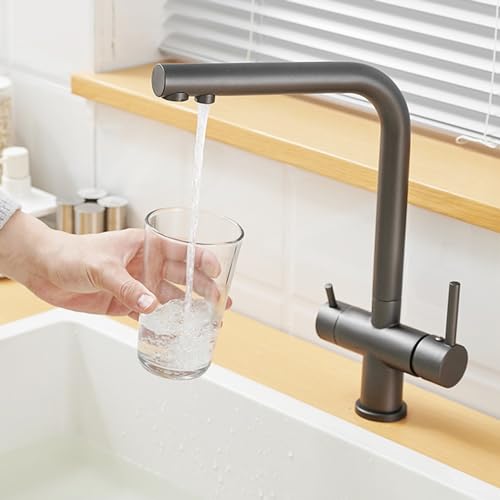Robinet cuisine 3 voies noir en laiton eau purifiée chaude et froide