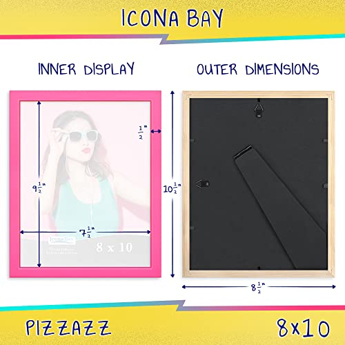 Icona Bay 8X10 Picture Frame, Pink Colored Solid Wood Scandinavian Style Frame For Photo, Pizzazz Collection #TOP6
