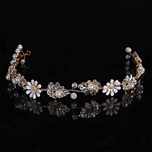 Diadema con flores de color dorado y perlas para regalar a novias y niñas de comunión