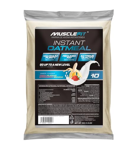 MuscleFit Harina de Avena Integral | 1kg de Avena Molida | Sabor Fresa y Plátano | Oatmeal | Bajo en grasas