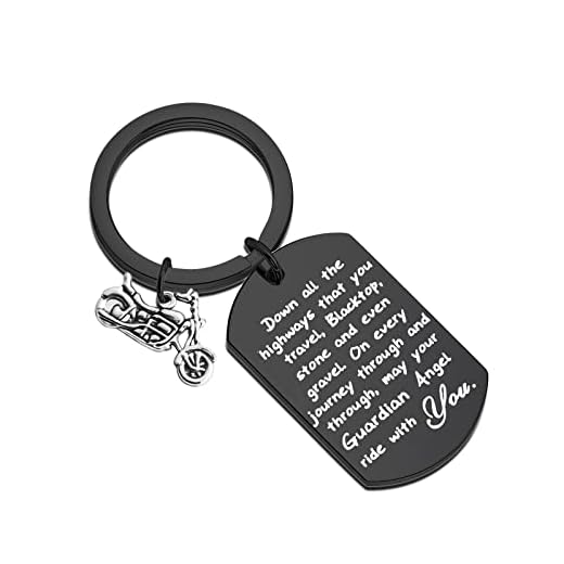 FUSTMW Biker Keychain Motorcycle Gift Ride Safe Keychain May Your Guardian Angel Ride with You New Driver Gift for Biker (Black)
