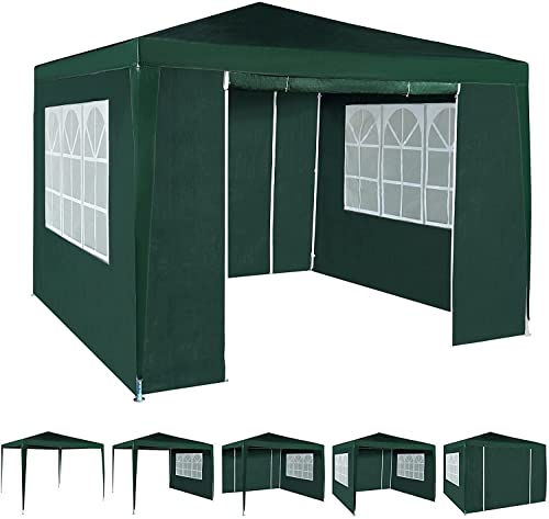 Event Gazebo with 4 Side Panels, Outdoor Waterproof Party Tent Marquee with Coated Steel Frame (Green, 3X3M)