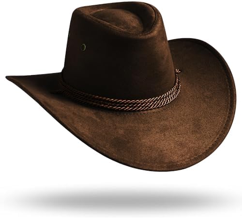 thuizen Westworld Cowboy Hat Faux Felt Outdoor Trip Wide Brim Hat Microsuede(Coffee,Adult Regular Size)