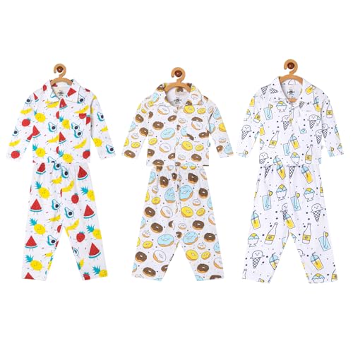 Image of The Mom Store Baby and Kids Cotton Printed Pyjama Set Combo | Printed | Cotton | Nightwear | Sleepwear | Trendy Nightsuit Set for Boys and Girls