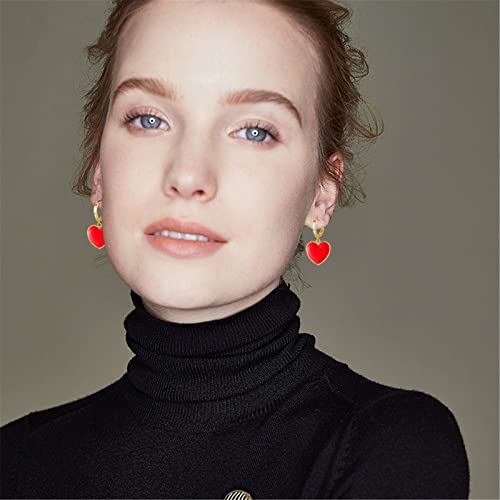 Onlyjump 14K Gold Plated Huggie Earrings Cz Tiny Small Hoop Earrings Red Enamel Heart Ear Cuff Initial Huggies Earrings Minimal Jewelry For Women Girls (Red Heart) #TOP2