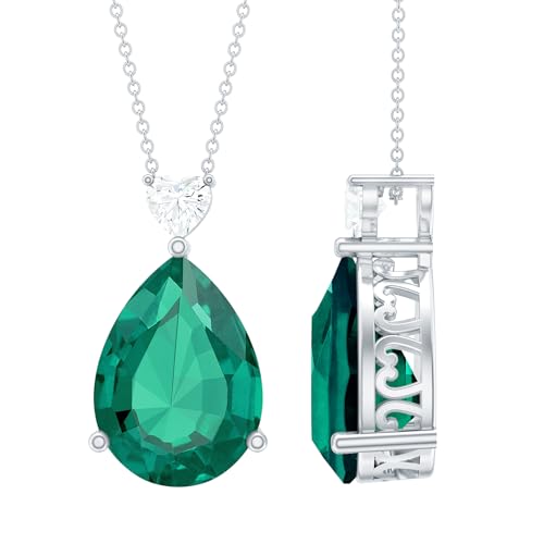 Rosec Jewels Certified 9 Carat Lab Grown Emerald Teardrop Necklace with Silver Chain Aaaa Quality - Fine Jewelry For Women 925 Sterling Silver With Chain