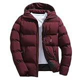 Chaqueta de algodón con relleno de plumón para hombre, ligera, cálida, resistente al viento, con bolsillos con cremallera, ajuste holgado, con capucha, abrigos gruesos y cálidos, granate, M
