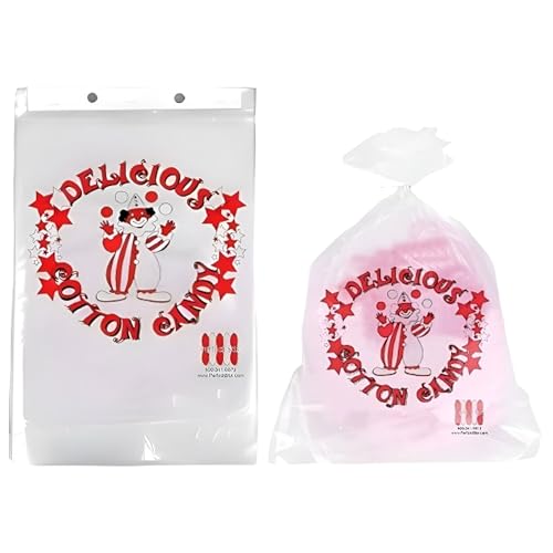 Image of Perfectware Cotton Candy Bags with Clown Design. Includes Twist Ties- Pack of 100ct