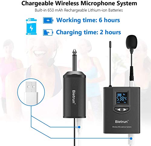 Bietrun drahtlos Mikrofon UHF Lavalier Mikrofon Headset Funkmikrofon wiederaufladbar 50M kabellos 6,35mm/3,5mm Stecker… - Image 4