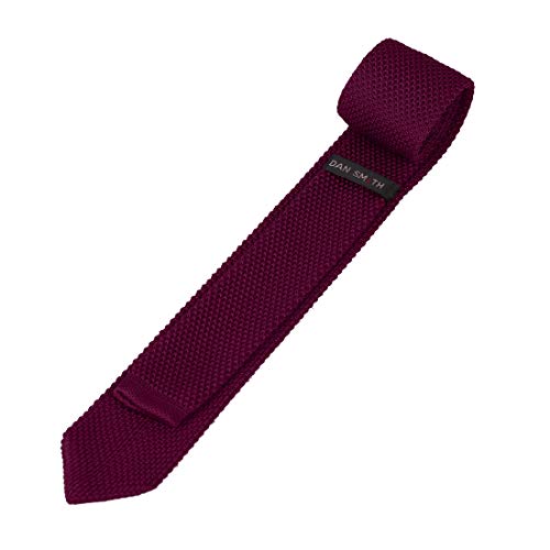 Dan Smith Burgundy Skinny Knitted Ties For Men Standard Pointed Bottom Skinny Knit Ties Red Microfibre C.c.g.b.004 Plain #TOP4