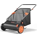 VEVOR Push Lawn Sweeper, 26 in Leaf & Grass Collector with 7 cu. ft. Hopper Bag, Adjustable Brush Height & Spinning Brushes, Heavy Duty Yard Sweeper with Rubber Wheels for Leaves Grass Cleanup