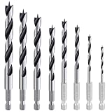 YUENTOEN Brad Point Wood Drill Bit Set, 8Pcs Hex Shank Drill Bit Set with Double Flutes Design for Hardwood, Plywood, Plastic
