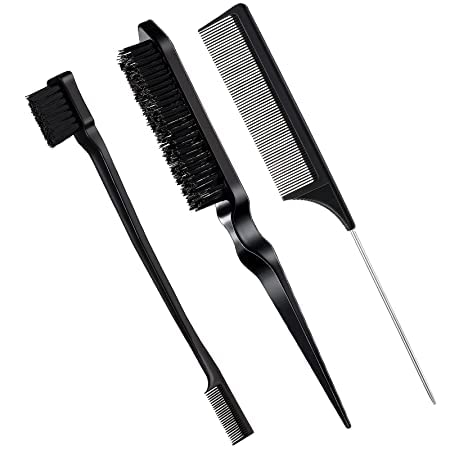 HENGYUE Juego de 3 cepillos de doble cara y peine, peine, peine para el pelo, peine de pelo estable, para peluquería, mujer, bebé, niños (negro) Cover