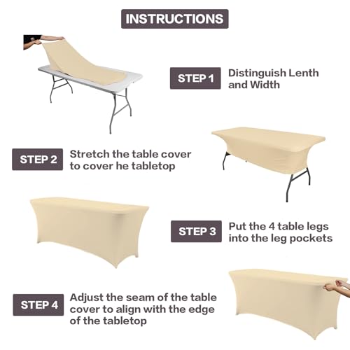Image of IVAPUPU 2 Pack 4FT Table Cloth for Rectangular Fitted Events Stretch Champagne Table Covers Washable Cover Spandex Tablecloth Protector for Party, Wedding, Cocktail, Banquet, Festival