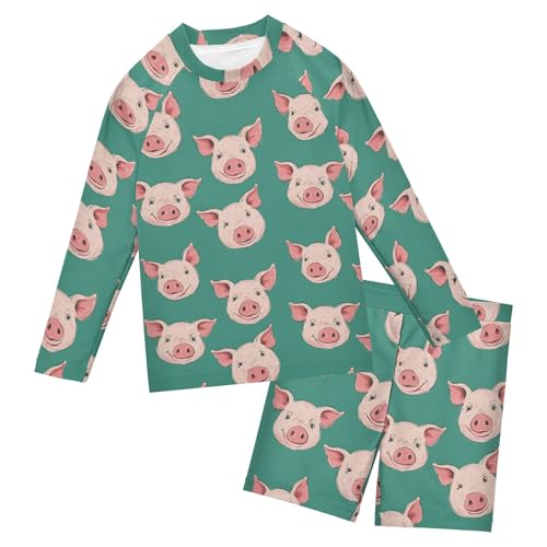 Pig Animal Toddlers and Baby Boys' Swimsuit Trunk and Rashguard Set B0403851