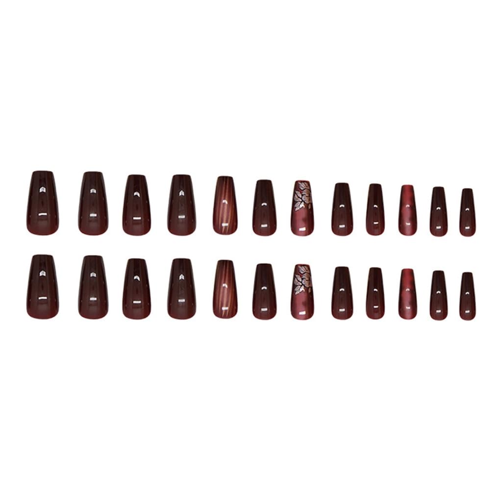 24Pcs with Floral and Stripes Designs Full Covers Artificial Nails Stick on Nails for Women and