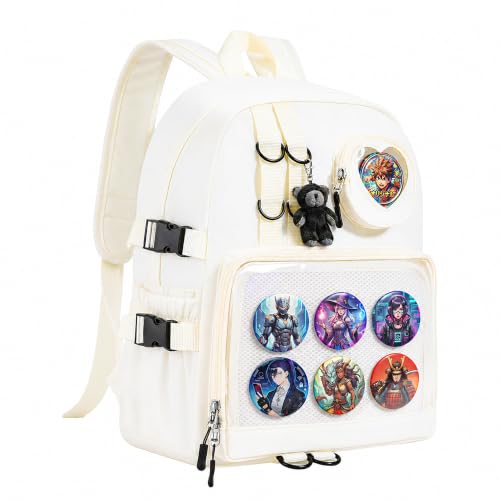 Lifelix Mochila Ita Bag com inserção, Kawaii, exibição de pinos, anime, mochila transparente para laptop para escola de cosplay, Branco, Large, Bonito