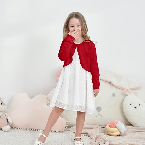 Image of Girls Cardigan Bolero Ruffle Open Front Button Cover-Up 3-12Y
