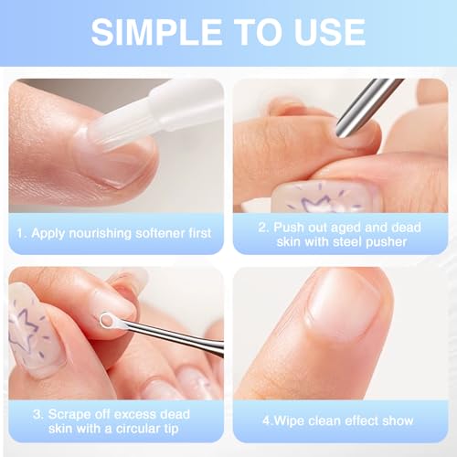 Benaewa 2 Pcs Nail Cuticle Pusher with 150 Pcs 100 Grit Sandpapers Sheets, Dual Ended Nail Etching Tool for Manicure Pedicure - Image 3