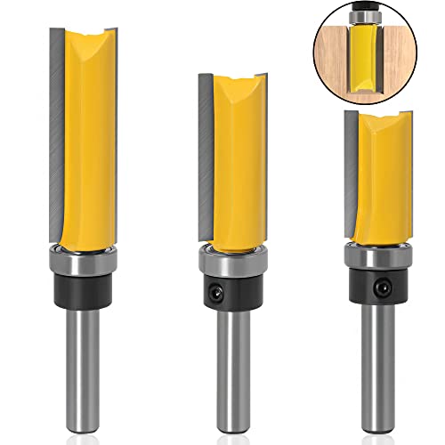 Treki 3pcs 8mm Tige Fraise à Copier Routeur de Fraise à Bois Fraise a Copier Tige Affleurant Fraise à Affleurer Fraise à Raser Mèche Droite avec Roulement Outils de Fraisage de Menuiserie Bricolage Cover