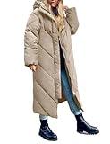 Flygo Womens Long Puffer Coat Long Sleeve Padded Winter Down Coats Hooded Parka Jacket(Khaki-Medium)